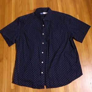 old Navy blue and white polka dot mens everyday shirt shortsleeve button up XL